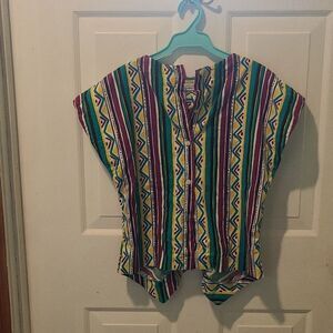 Large Velvet Rainbow Short Sleeve Multi Colored Stripe Design Top